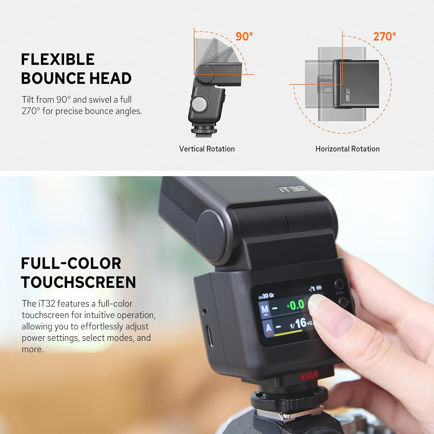 GODOX IT32 TTL Camera Flash with X5C Wireless Flash Trigger for Canon, 2.4G Wireless Flash HSS 1/8000s, Built-in Receiver& Lithium Battery, 510 Full Power Flashes, LED Modeling Light, Magnetic Hotshoe