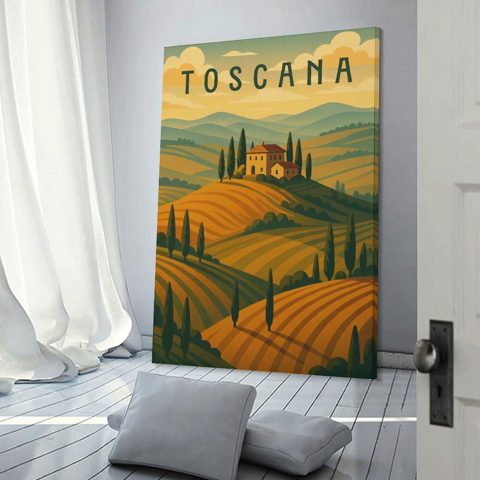 Junmoney Tuscany Travel Canvas Wall Art 20x30inch(50x75cm), for Study, Office Or Focused Interiors, Home Office Artwork with Decorative Appeal