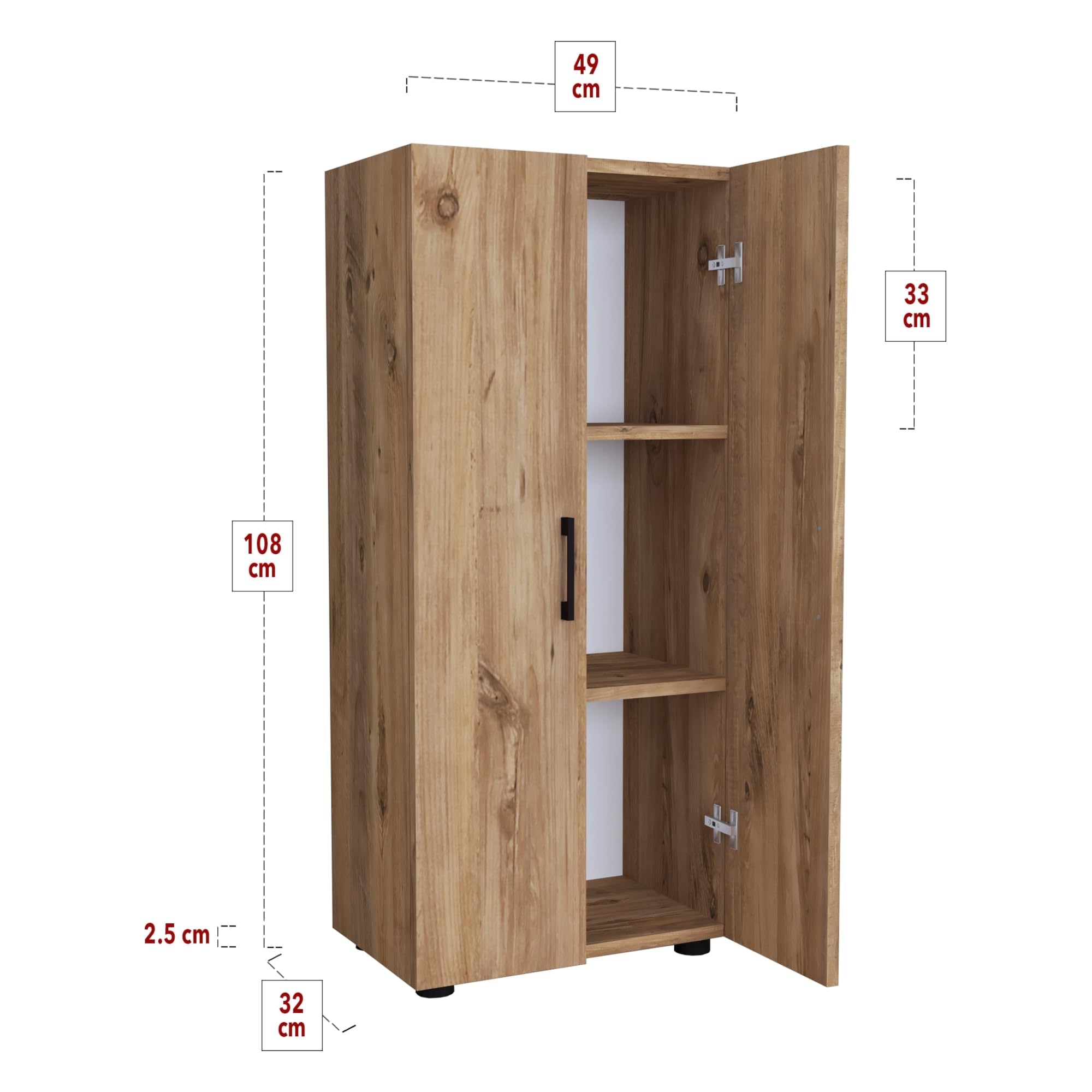 [en.casa] Armadio Stretto a 2 Ante Con 4 Ripiani - Mobile per Guardaroba e Ingresso - 108 x 49 x 32 cm - Effetto Rovere