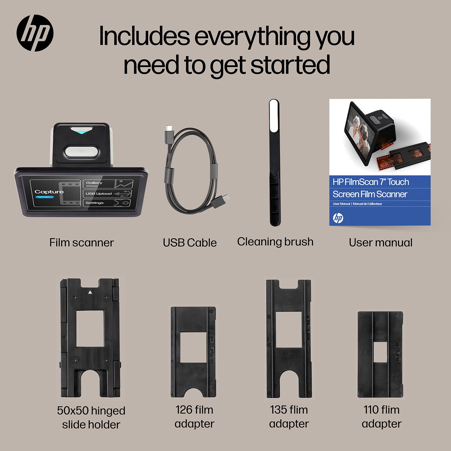 HP FilmScan Touch Screen Film & Slide Scanner Digitizer with 7” Adjustable LCD Screen, Quickly Convert Negatives & Slides to Digital 22MP JPEG Photos, Compatible with 135, 126 and 110 Film & Slides — view 7