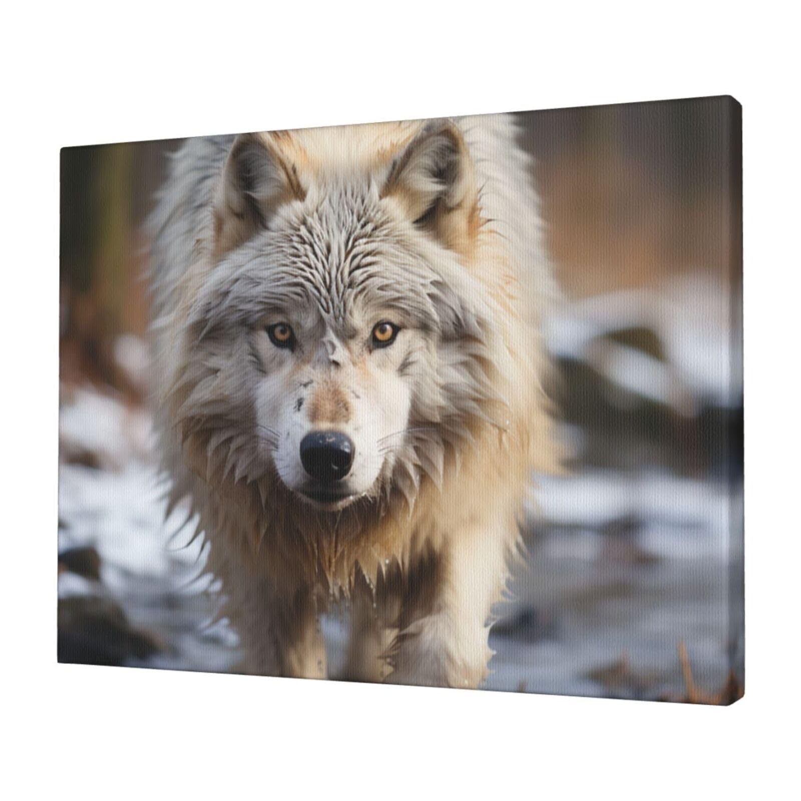 KLOPH Walking Wolf Canvas Wall Art for Living Room 12"x16" Modern Artwork Painting for Bathroom Hanging Canvas Prints Aesthetic Wallart for Bedroom Kitchen Office Wall Decor