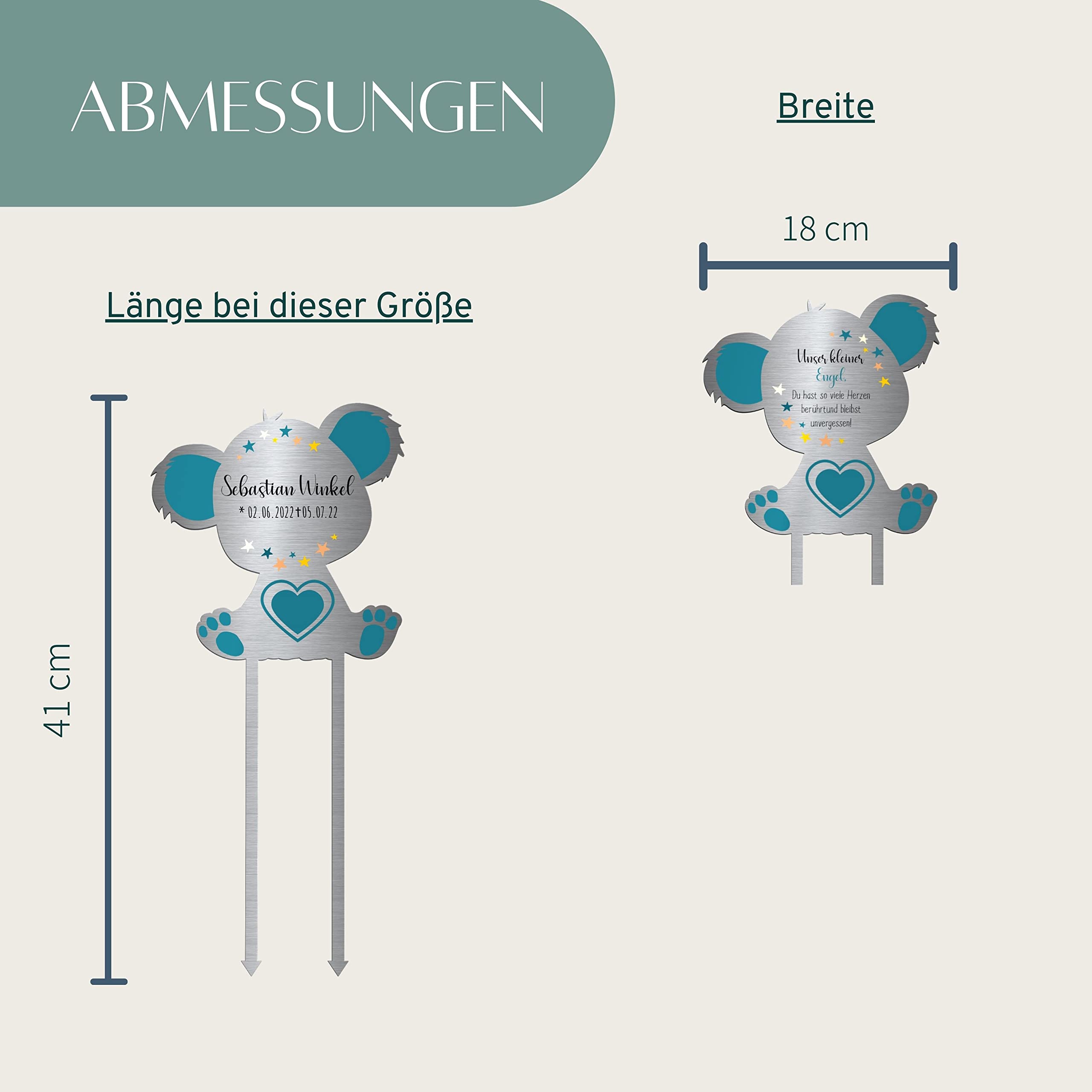 Edelstahl Grabstecker - Blumenstecker als Teddy Bär | Personalisiertes Sternenkind Andenken - Sternenkinder Grabschmuck wetterfest | persönliche Friedhof Grab Kindergrab Dekoration (Personalisierbar)