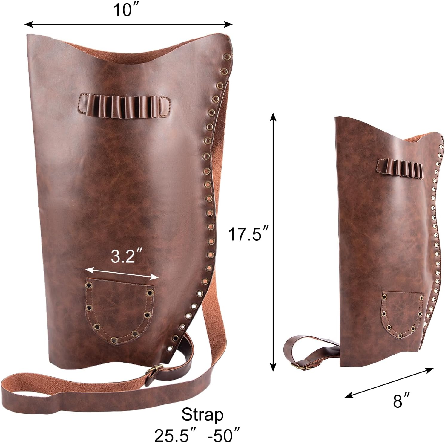 NUMJAW Archery Bow and Arrow Quiver Carrier with Arrow Slots, Leather Quiver Arrow Holder with Back Shoulder Strap, Shooting Targeting,Training,Halloween Costume Archer Cosplay Stage Prop Accessories