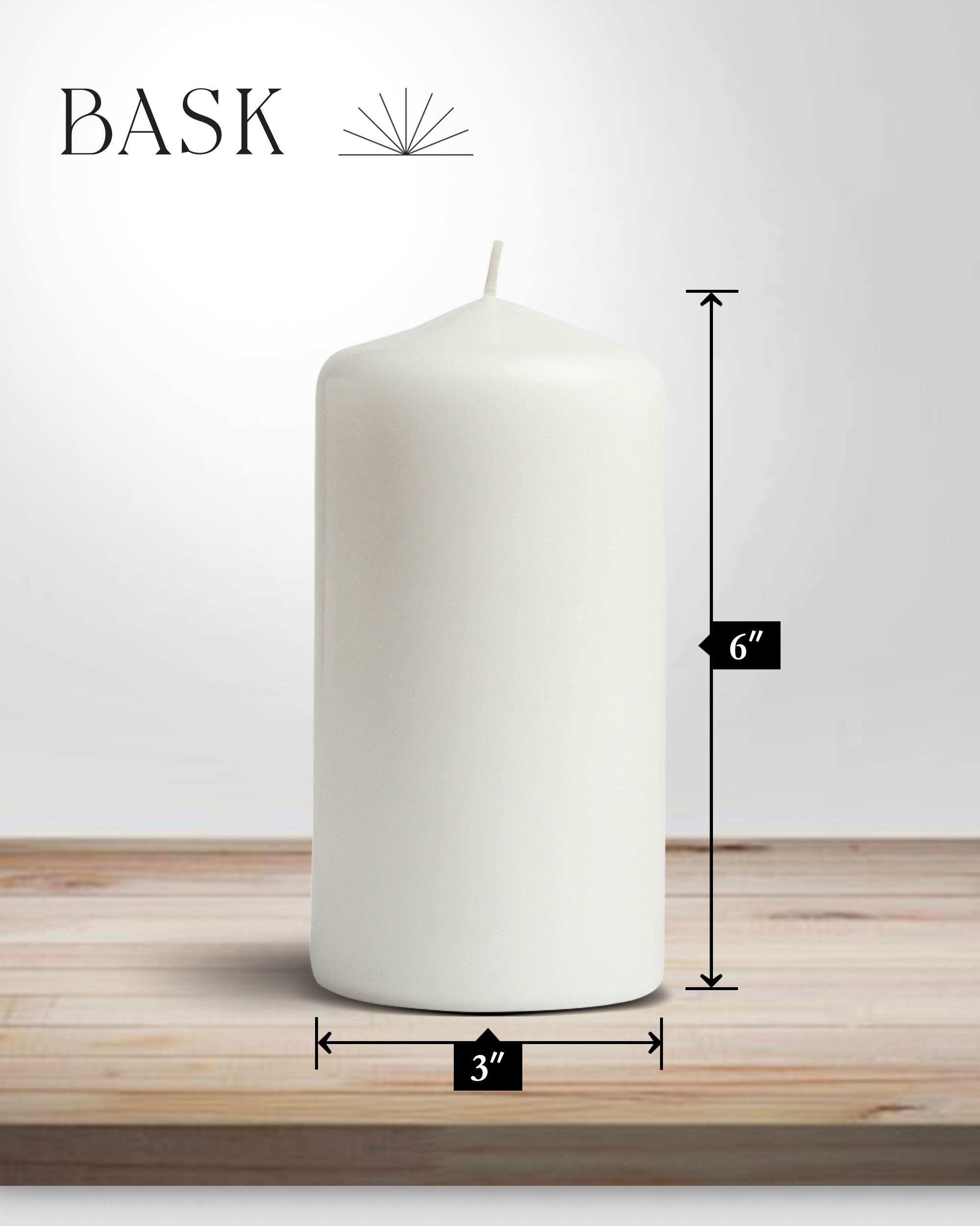 Bask Velas de pilar con parte superior cónica, juego de 6 velas sin goteo de 3 x 6 pulgadas, sin perfume, color blanco, para decoración del hogar, relajación y todas las ocasiones