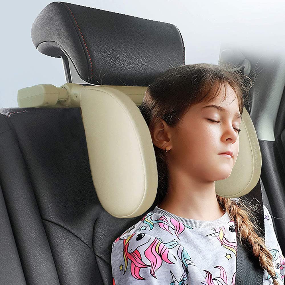 Car Seat Headrest Pillow,Head Neck Support Detachable, Premium Seat Head Pillow, 360 Degree Adjustable Both Sides Travel Sleeping Cushion for Kid Adults (Beige)