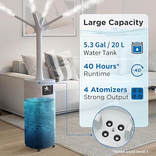 Vista 3 de TURBRO Humidificador comercial, habilitado para WiFi, vaporizador de aire ultrasónico de 5.3 galones20L para habitaciones grandes de hasta 2000 pies