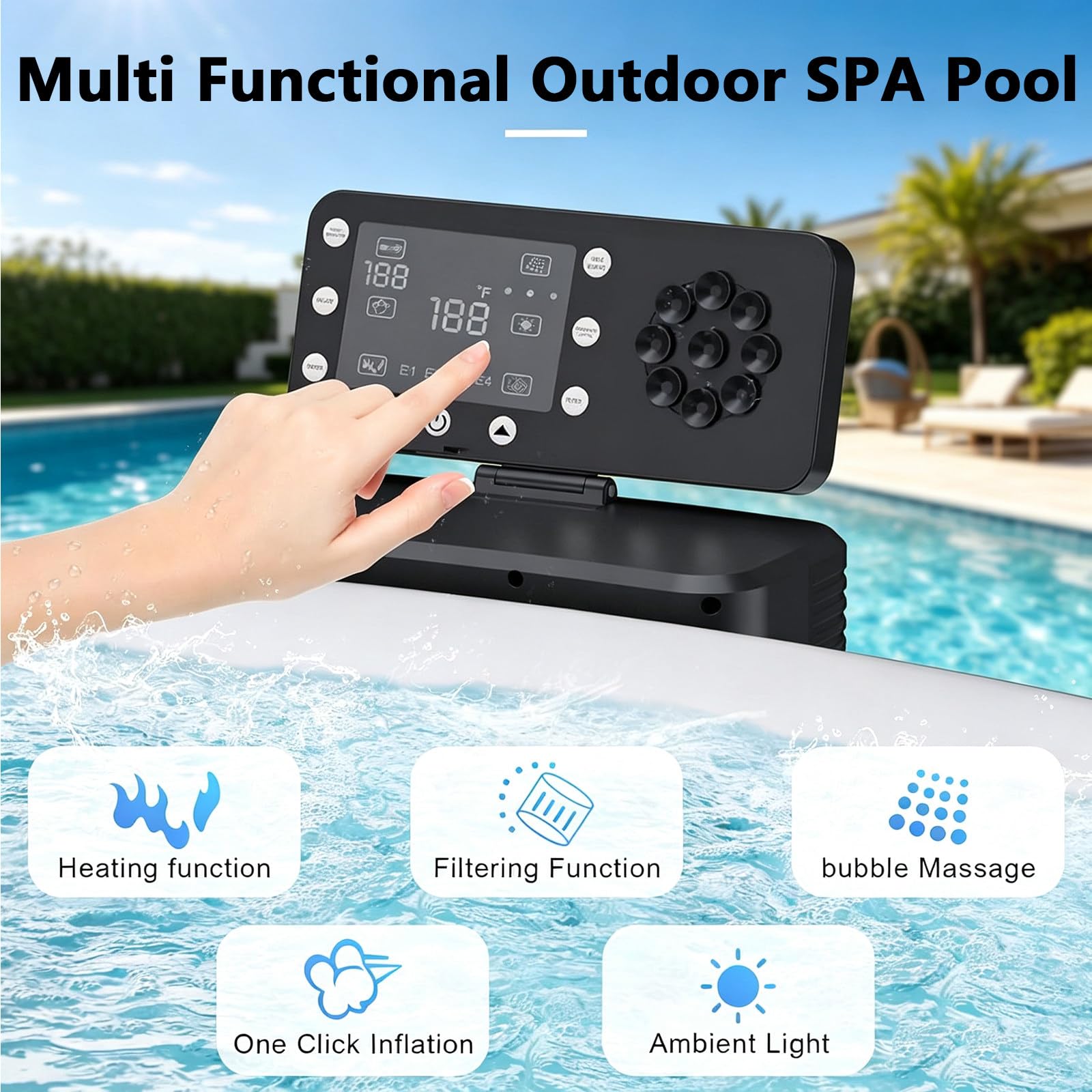 Vasca Idromassaggio Gonfiabile per 2-6 Persone con 180 Getti Bolle,Set per Spa Portatile da Esterno con Riscaldatore,Pompa,Filtro E Copertura Isolata,per Patio,Giardino,Esterno 81x28in
