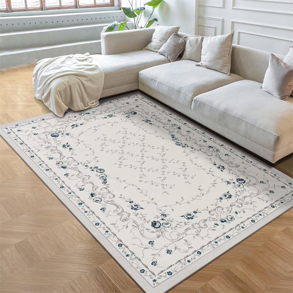 Tapis de table basse bleu rétro floral 120x160cm : sublimez votre terrasse et salon contemporain