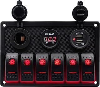 Haude Pannello Interruttori A Bilanciere per Barche Marine Impermeabili A 6 Gang con Retroilluminazione A LED Rossi per Auto SUV Marine RV Truck Boat