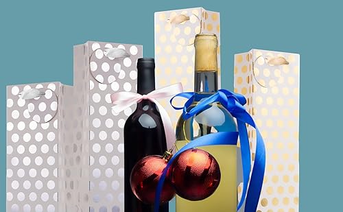 Miniatura 2 de UNIQOOO 12 bolsas de regalo de vino con lunares metálicos dorados y plateados de alta calidad, con etiqueta de masaje de regalo, papel 100%