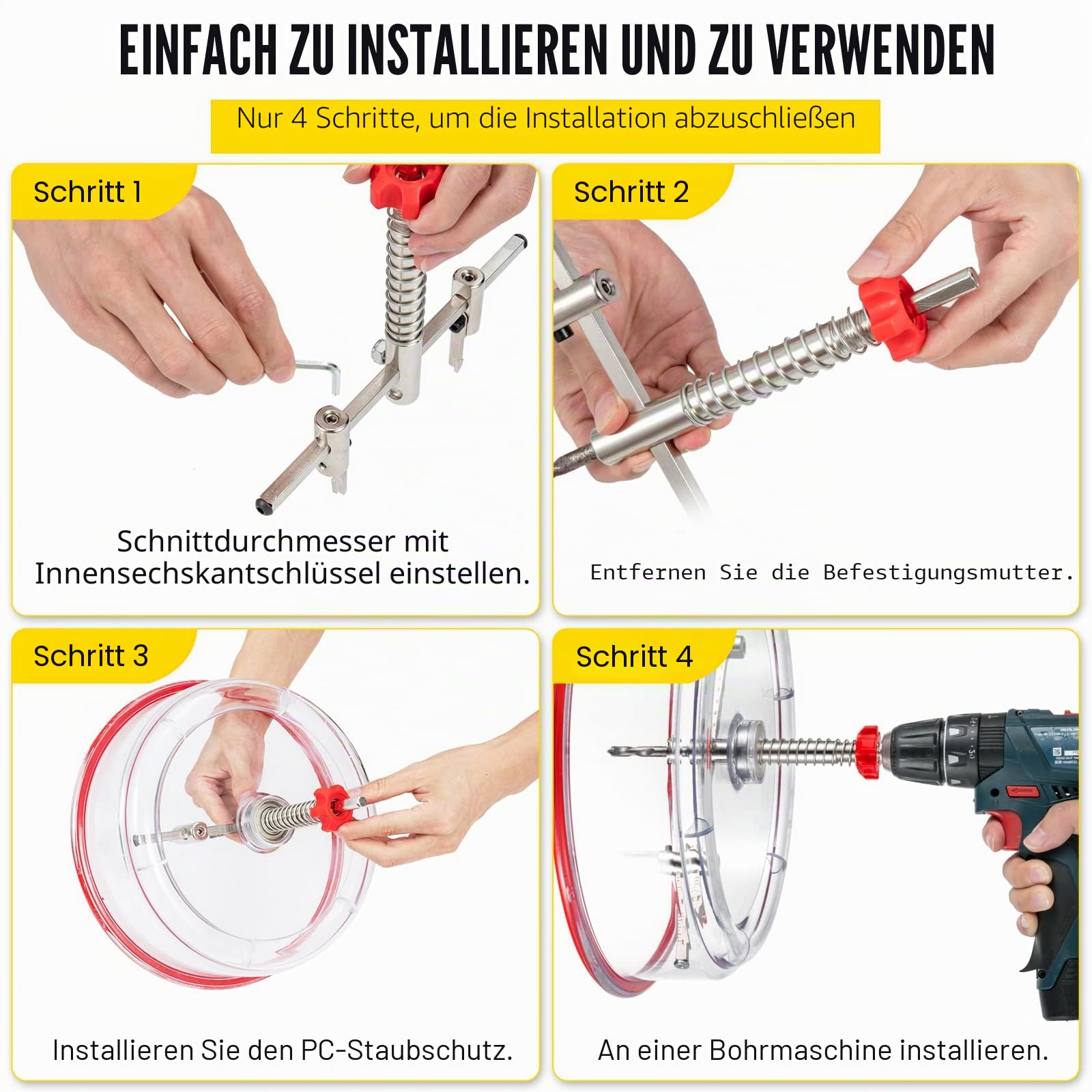 VEVOR Professionelle Lochsäge 40-200 mm Durchmesser Kreisschneider, Verstellbar Durchmessergröße Lochbohrer mit Staubschutzhülle, für Lüftungslöcher, Einbauleuchten auf Sheetrock-Kunststoffe, Holz