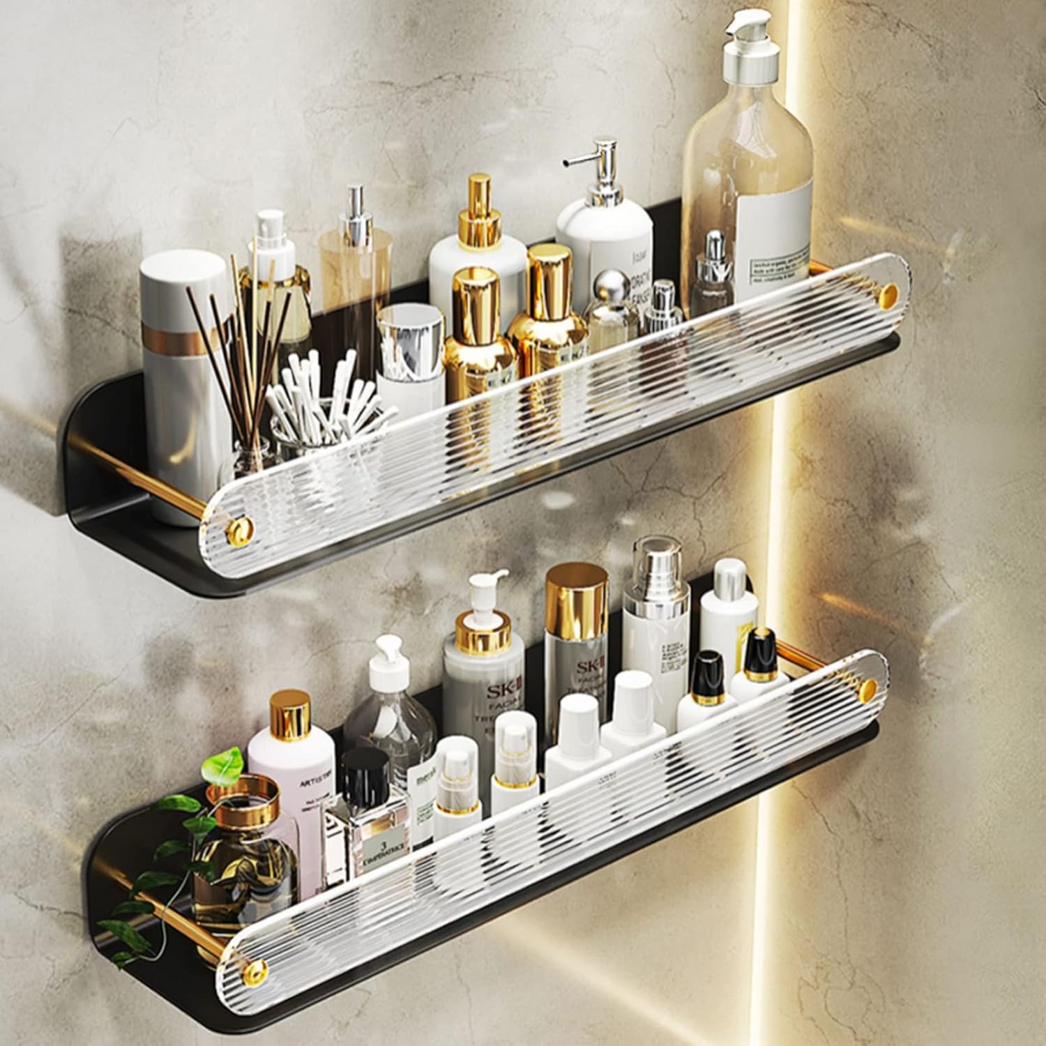 Acrylic?Bathroom Over The Toilet Storage Rack, Metal Bathroom Organizer with High Guardrail Well Protect Items from Falling Off,? No Drilling Space Saver with Wall Mounting Design (Size :