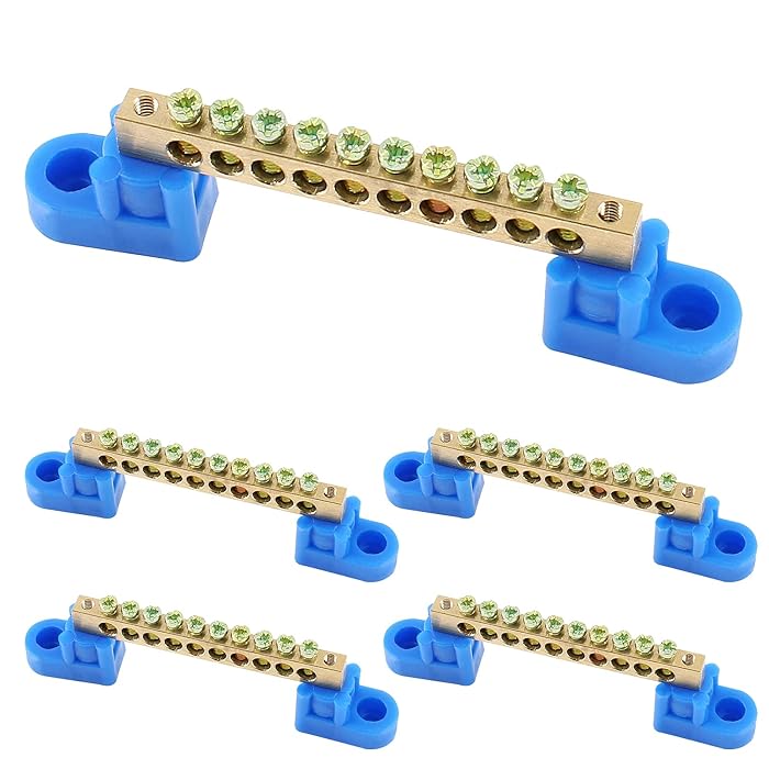 Semetall Terminal Bus Bar 8Pcs 6 Positions Screw Brass Terminal Grounding Strip Bus Bar For Power Distribution Cabinets Blue Terminal Block