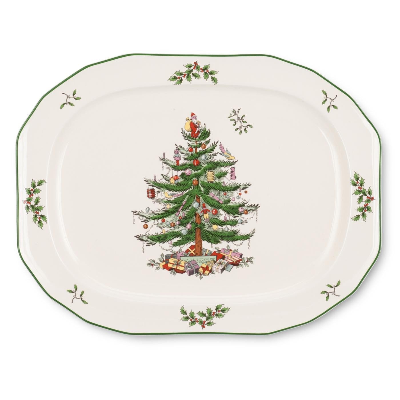 Spode Christmas Tree Sculpted Octagonal Platter, 14-Inch Holiday Serving Platter for Meats, Cheeses & Desserts, Dishwasher & Microwave Safe Christmas Dinnerware with Iconic Tree Design