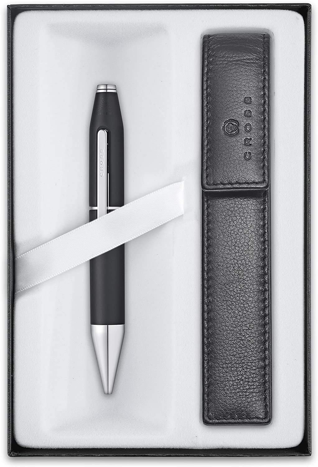 Cross Limitierte Kollektion x Serie mit patentiertem Schnappverschluss, Gel-Tinte, schwarzer Schaft, Selectip Tintenroller mit passendem Vollnarbenlederetui in Firmen-Geschenkbox