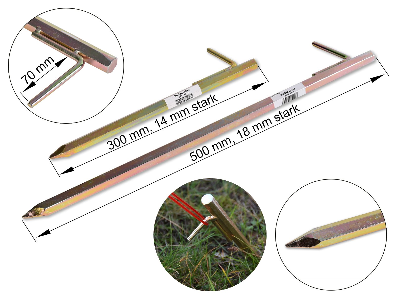 Bodenanker Heringe 30cm -K&B Vertrieb- Erdnagel Erdanker Erdspieß Bauanker Nagel Zelt Zelthering 303 (15 Stück)