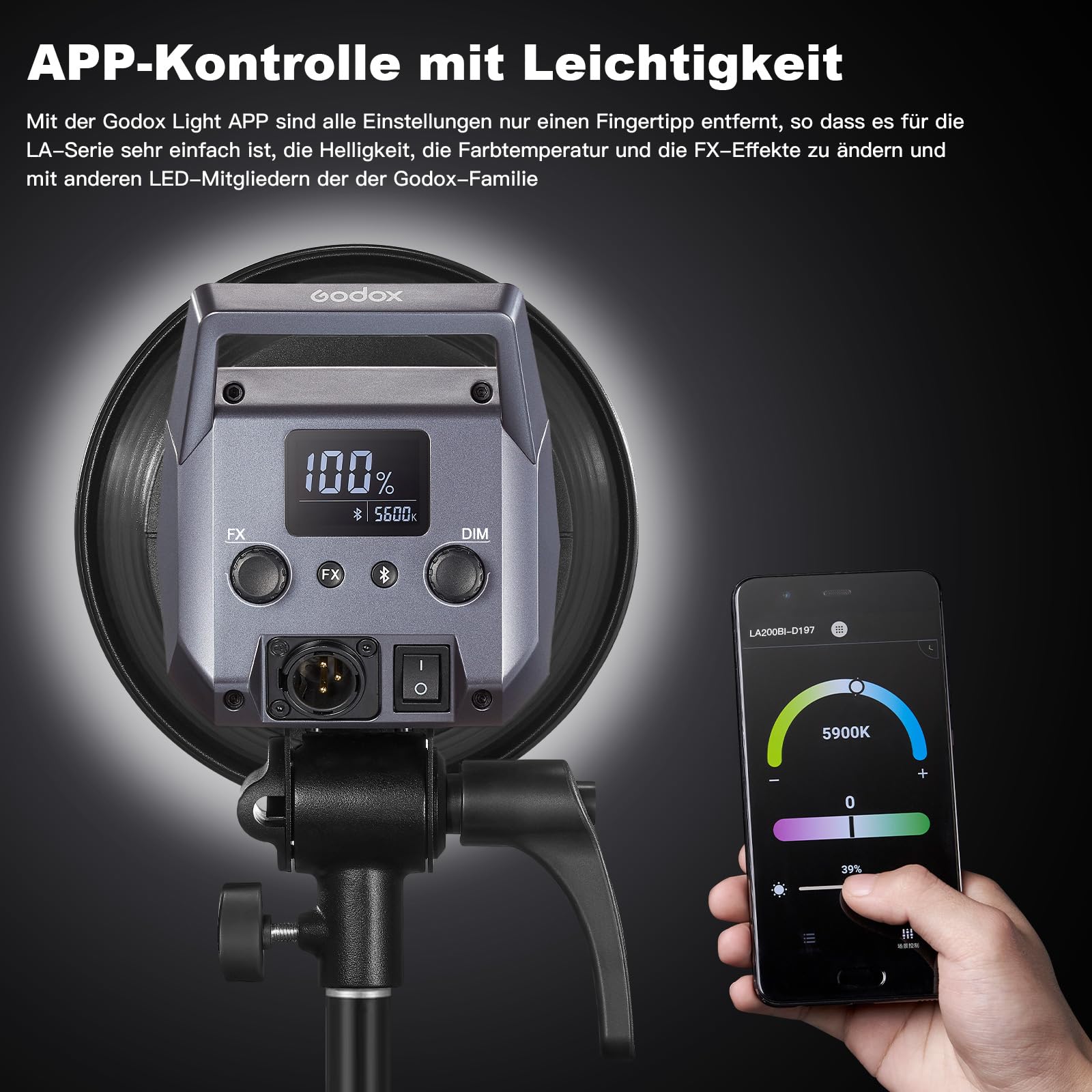 Godox Litemons LA200D Luce Video Led 230W,Daylight Continuous Output Light 5600K CRI 96+ TLCI 97+,101000lux con 8 effetti FX Bowens Mount e controllo APP per Livestreaming, video, Youtuber, Studio
