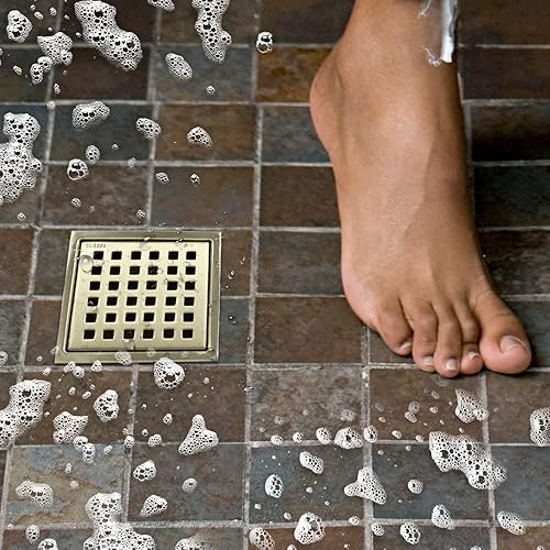 Miniatura 6 de Glorisey Desagüe de ducha cuadrado de 4 pulgadas con rejilla de rejilla de cubierta extraíble, azulejos de acero inoxidable SUS 304 en desagüe de