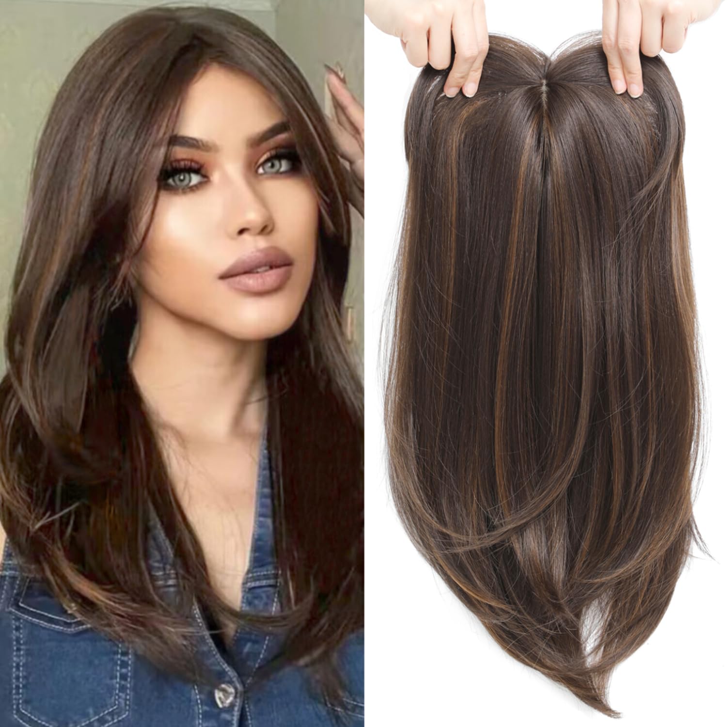 Hair Toppers for Thinning Hair 18inch Hair Pieces for Women 6.5X6.5 Inch Hair Topper Adding Extra Hair Volume