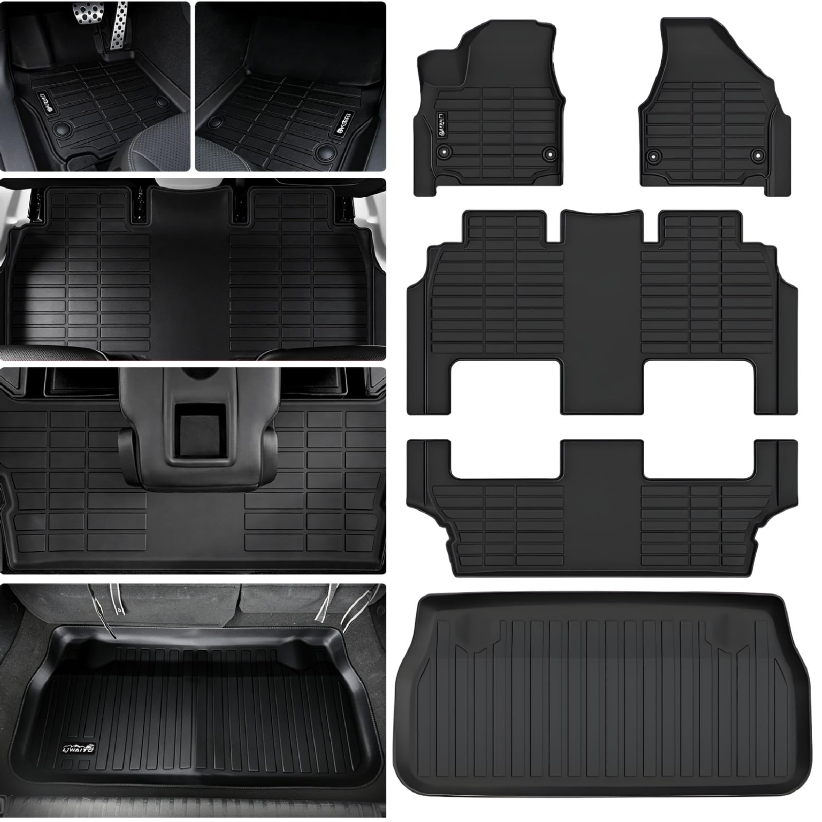 LJWAITO Floor Liners & Cargo Liners & Backrest Mat for 2016-2025 2026 Dodge Durango 6 Seats-2 Row Bucket Seat，TPE All Weather Protection Car Floor Mats with Trunk Mat Covering The Backrest — view 29