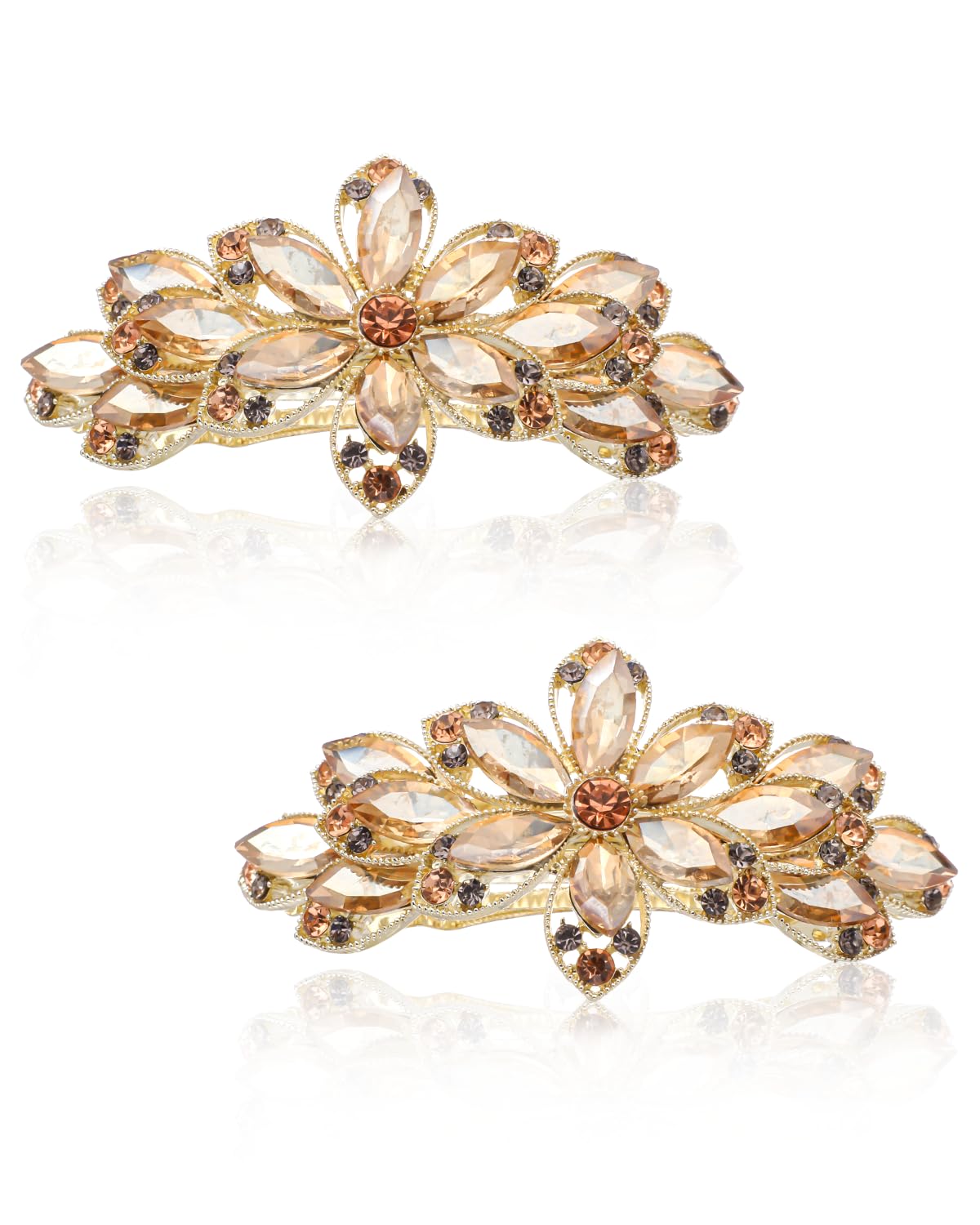 Glavatrix 2 PCS Flower Crystal Rhinestone Hair Clips, Elegant Luxury Jewelry Hair Barrettes, Sparkly Glitter Hairpins for Women (Champagne)