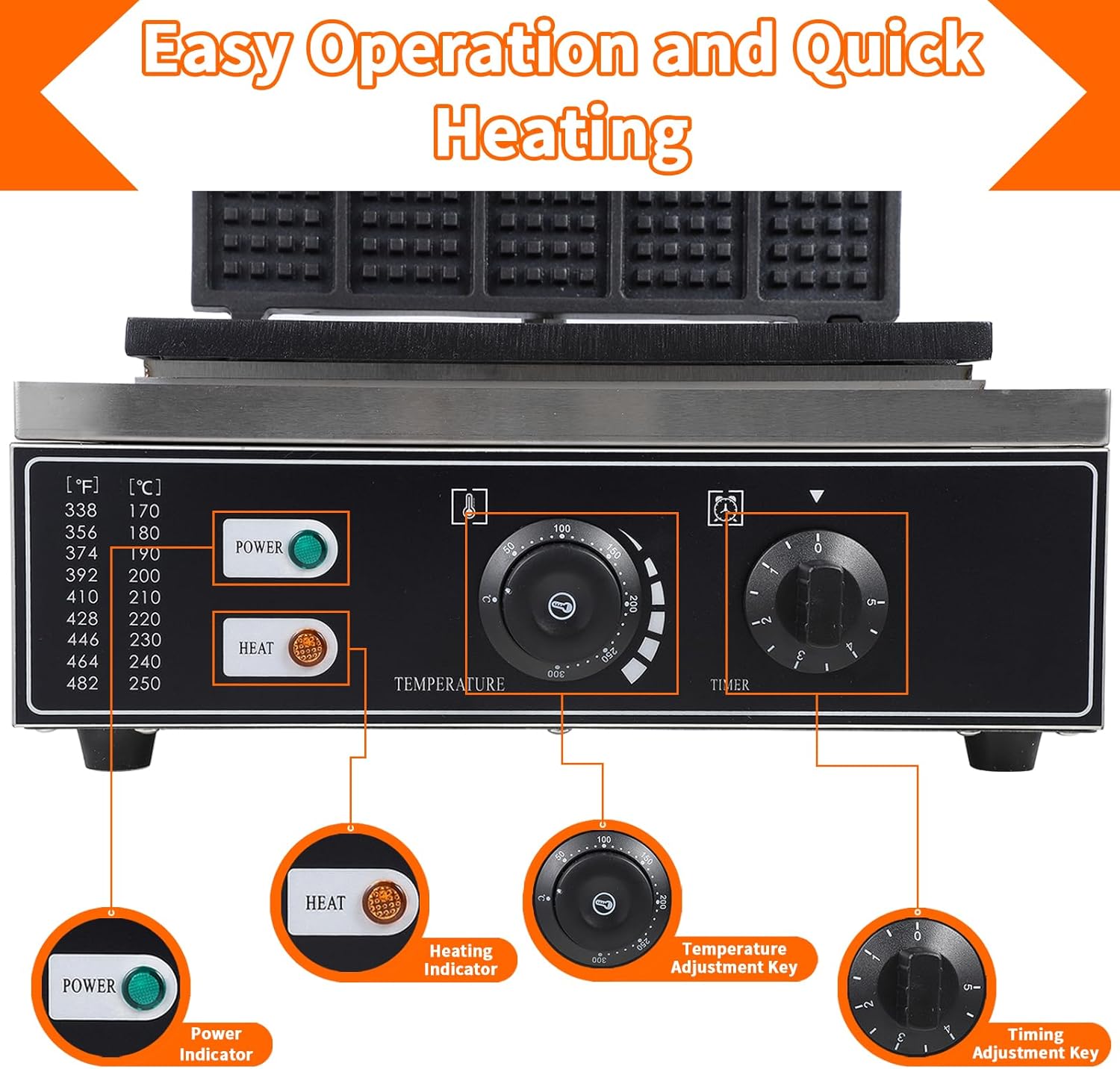 Commercial Electric Waffle Cone Maker - Stainless Steel, Nonstick Mold, Efficient Heating, for Restaurants, Bakeries, Snack Bars (110V 2400W), Single head buckle cover 10 square