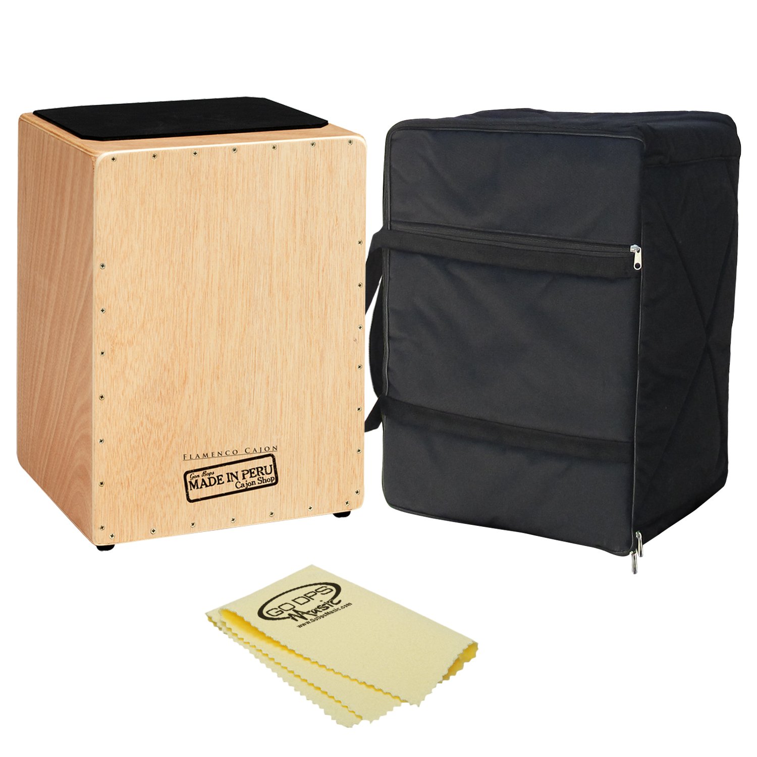 Gon Bops CJFL Flamenco Cajon with GoDpsMusic Polish Cloth and Gon Bops Carry Bag