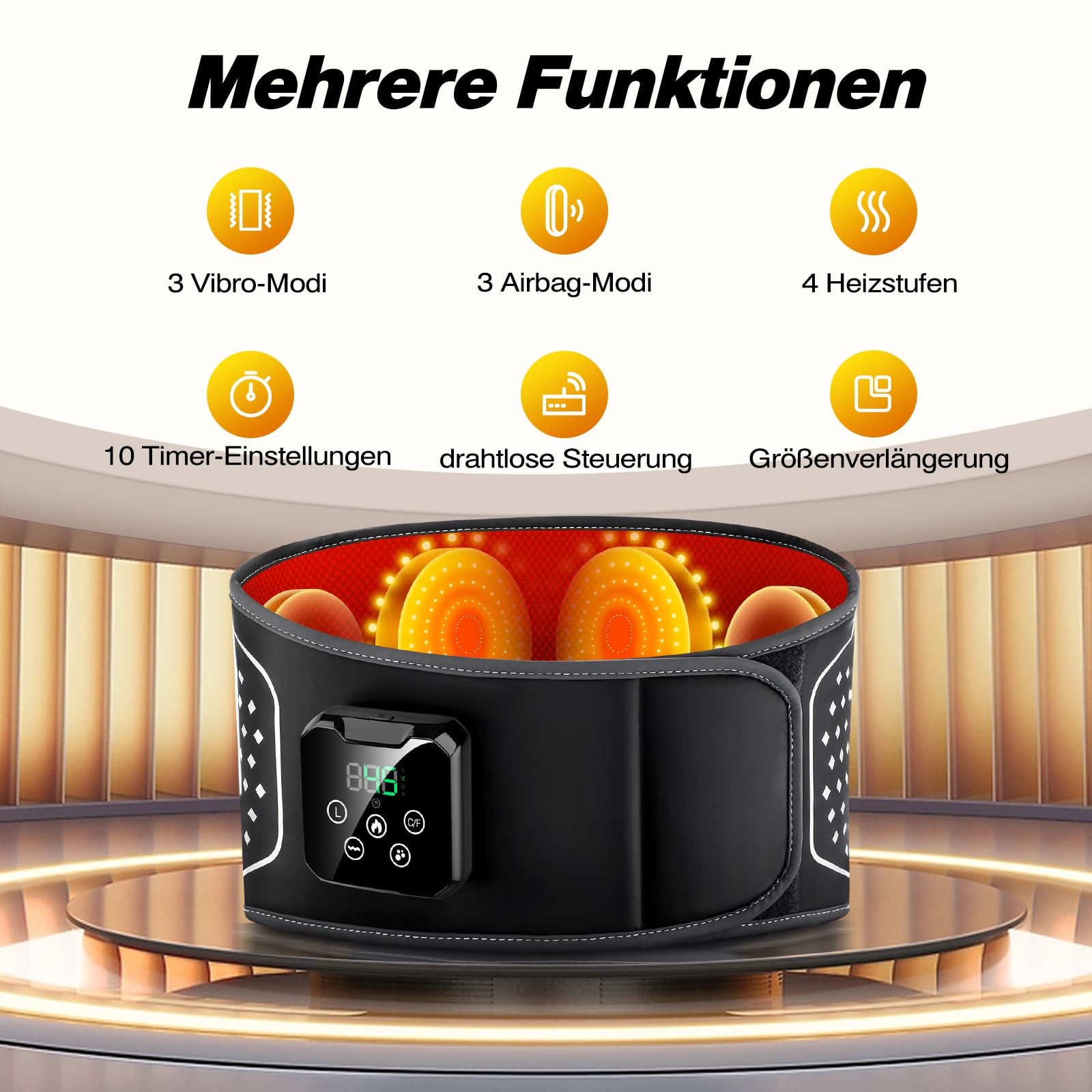 Kabelloser Wärme- und Massagegürtel für den Rücken, Heizkissen für Lendenwirbelsäule mit 3 Luftdruck-Massage Modi & 4 Wärmestufen, Linderung von Rückenschmerzen und Ischias, 4000 mAh Akku