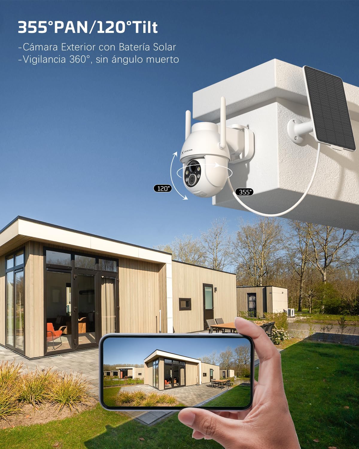 COCOCAM 2PCS 2K Cmara Vigilancia WiFi Exterior con Panel Solar, PTZ Batera, Visin Nocturna a Color, AI Reconocimiento, PIR Deteccin, Cloud
