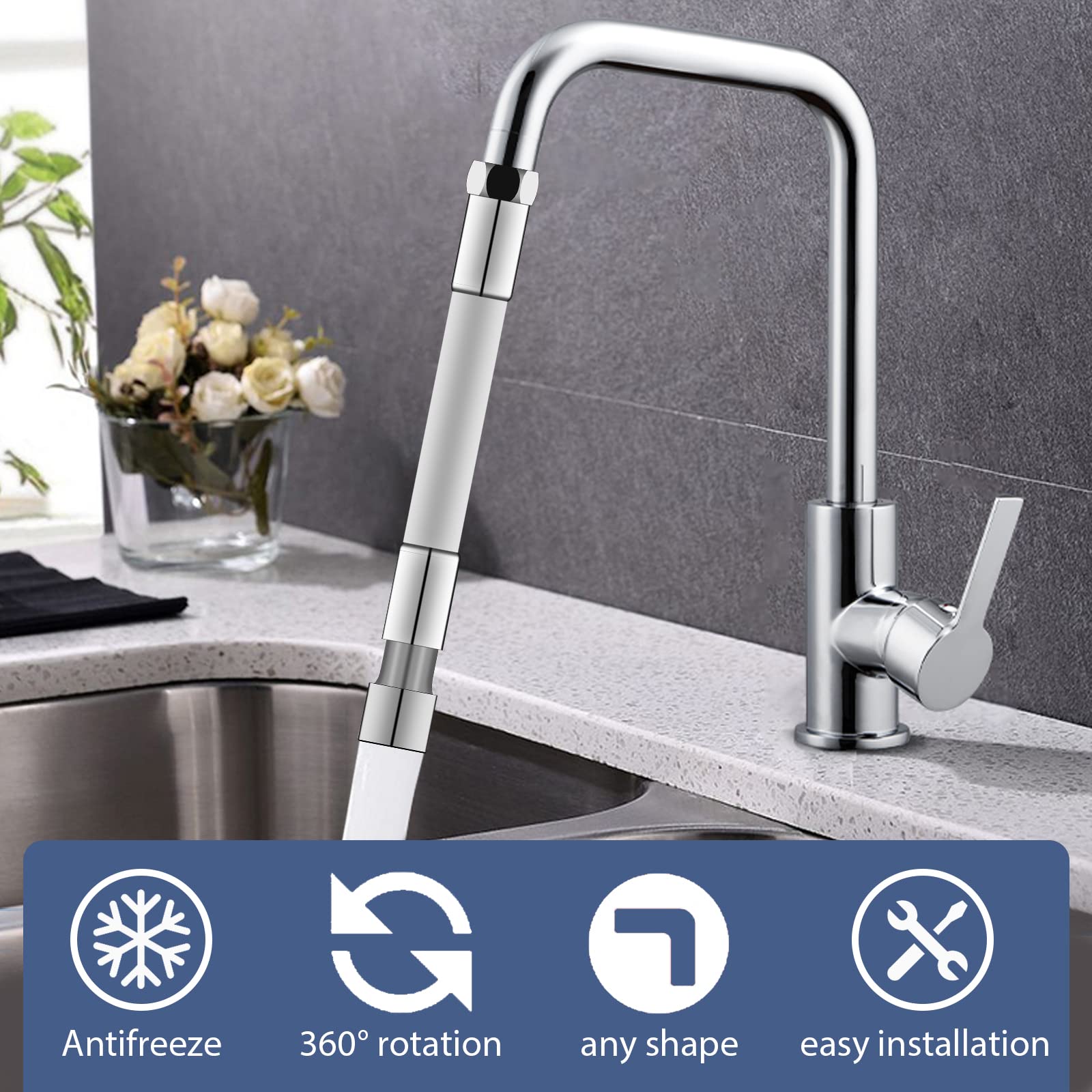Prolunga per Rubinetto 20cm, Rubinetto Universale Rubinetto Tubo Flessibile, Tubo di Prolunga per Rubinetto a 360 Gradi, Tubo di Prolunga Universale In Schiuma per Cucina, Bagno e Esterni