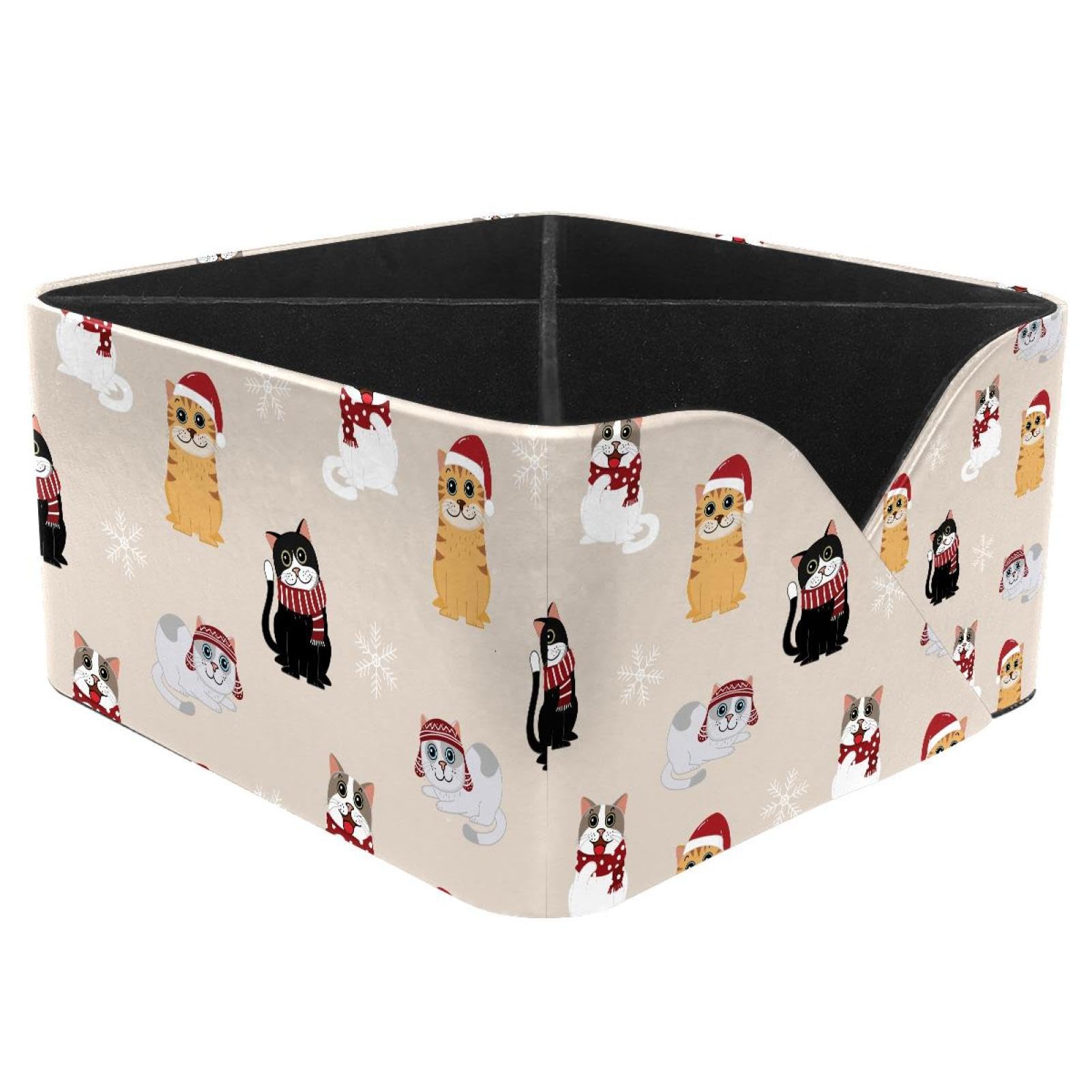 KengjuTesu Kitten Cats Christmas Hat Snow Flake Pattern Desktop Organizer Pen Holder, Rectangular Pencil Cup for Office, Study and Makeup Stations