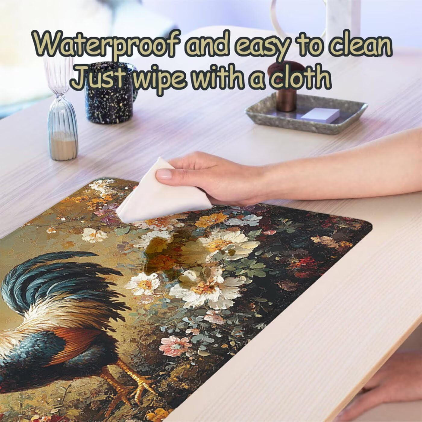 Podkładka pod mysz XXL 1200 x 600 mm duża podkładka pod mysz dla graczy w kwiaty pod ręką biurko szyte krawędzie wodoodporna antypoślizgowa do komputera, laptopa poprawia dokładność i szybkość, Kogut