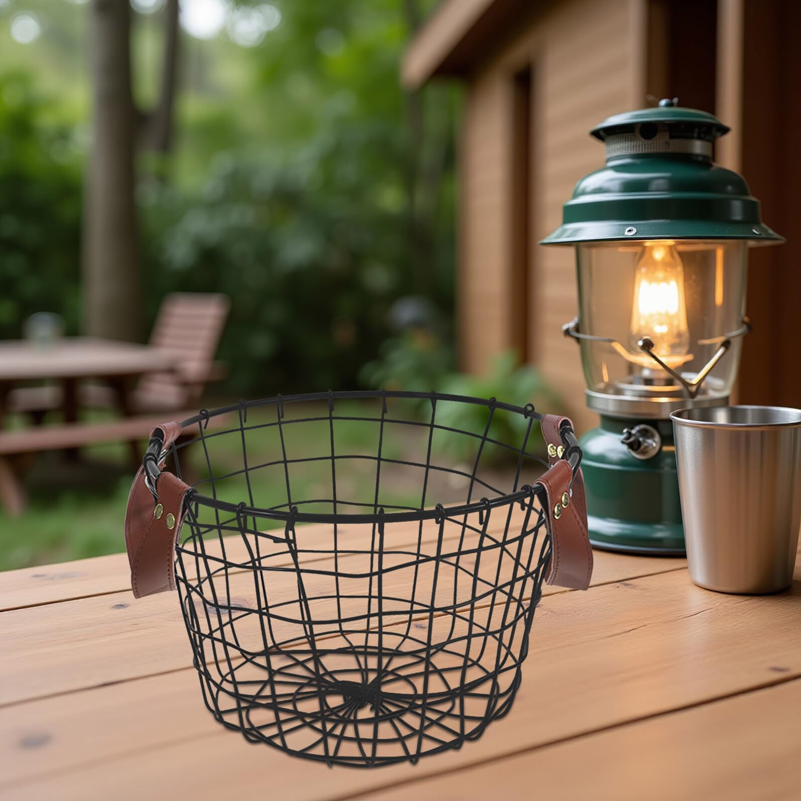 Cestino Portaoggetti Rotondo in Ferro per Legna, 2 Pezzi | Nero, Fondo Rinforzato e Manici Facili da Impugnare, per Patio e Camping