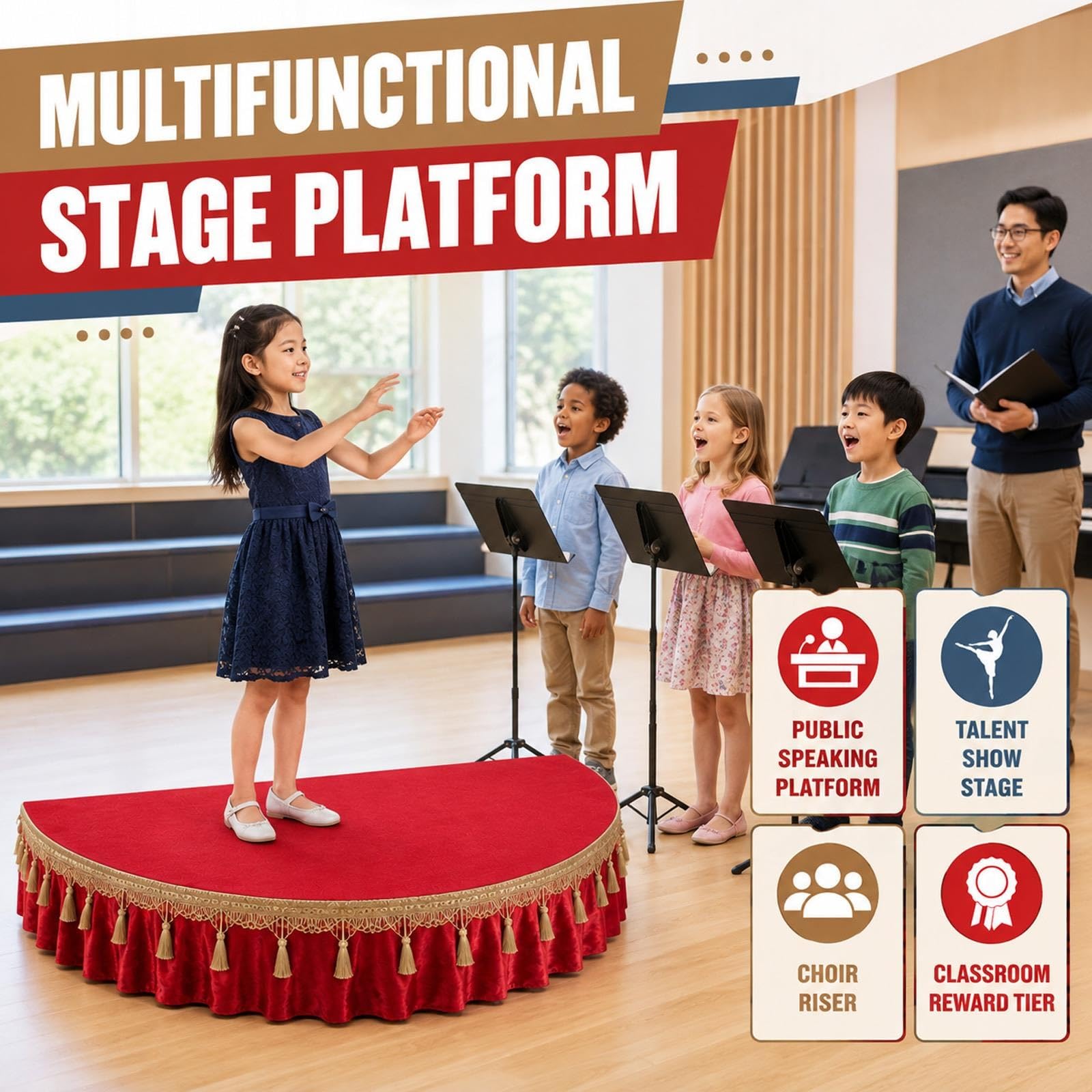 Plataforma de escenario infantil portátil semicircular para eventos