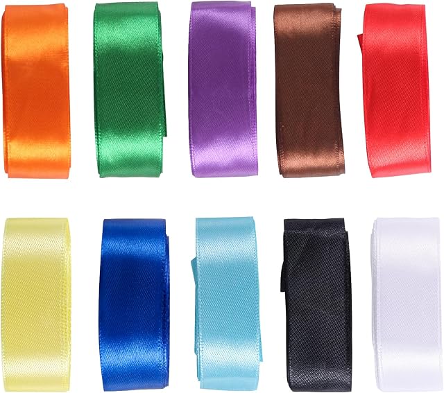 ihaspoko Wstążka z satyny poliestrowej, 10 kolorów, 25 mm x 5 metrów, wstążka materiałowa do samodzielnego wykonania sztuki i rzemiosła, pakowania prezentów, balonów, kokardek, dekoracji ślubnych