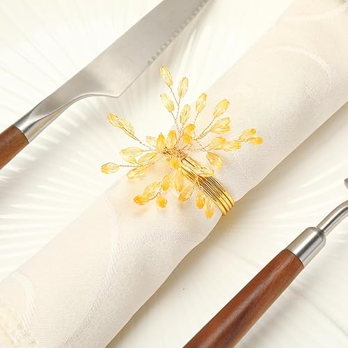 Miniatura 4 de WILLBOND Juego de 18 servilleteros de hoja de cristal hechos a mano con diamantes de imitación dorados, servilleteros plateados para cenas, fiestas,