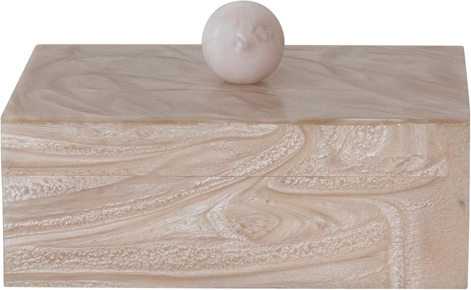 Creative Co-Op Handmade Marbled Resin Decorative Storage Box with Wood Knob Handle, Ivory
