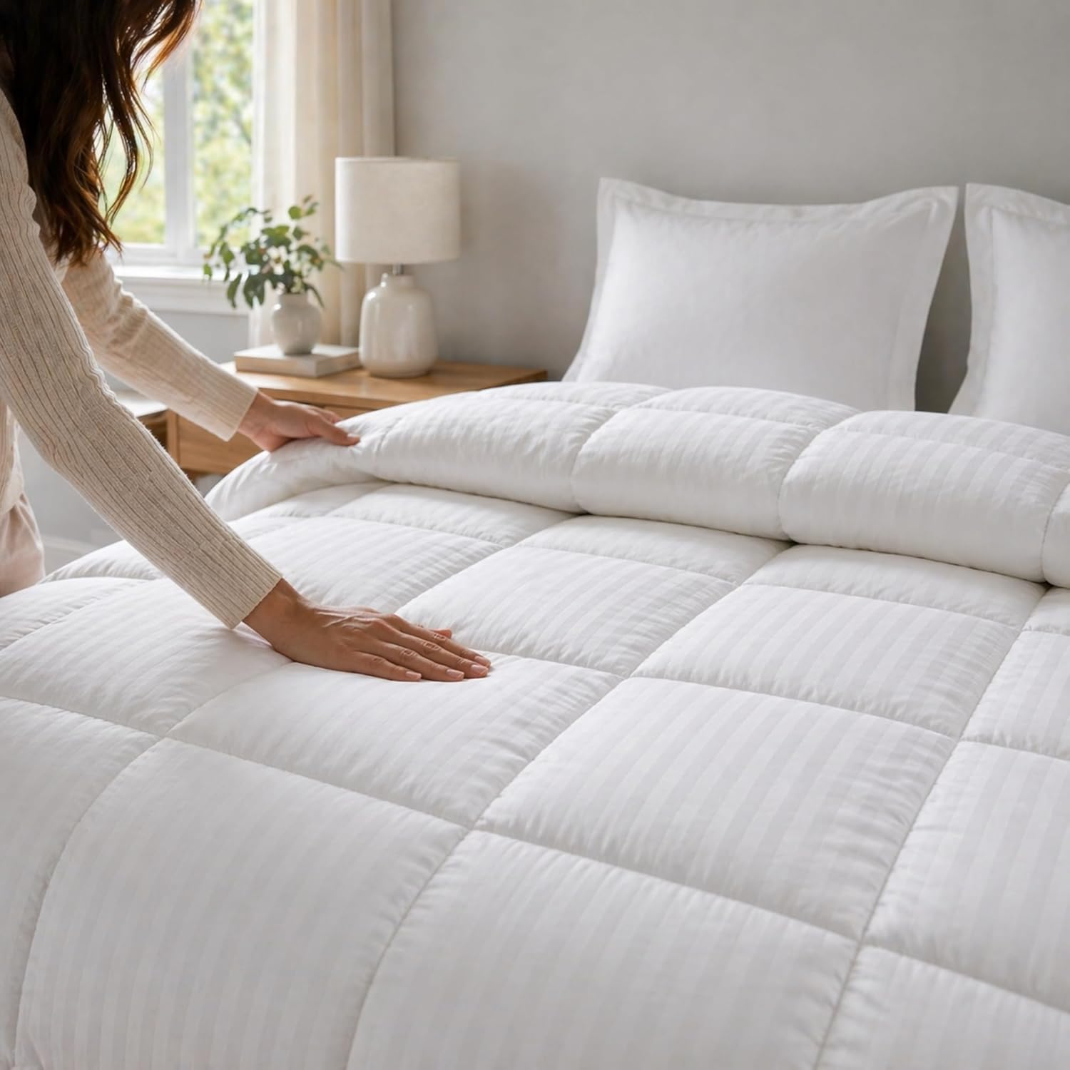 Continental Bedding Affinity Down Alternative Comforter, 100% Cotton 300 Thread Count Shell, All Season Duvet Insert, Box Stitch Quilted, Down Like Fill, Twin Full Queen King