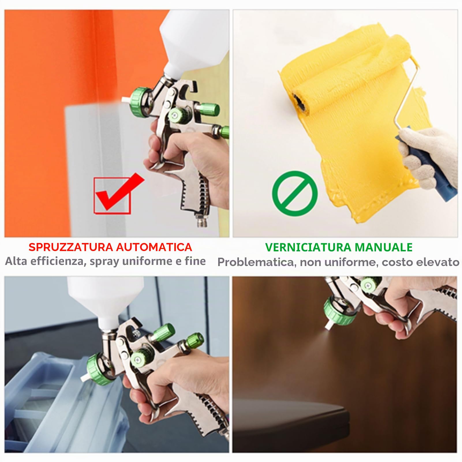 Pistola Verniciatura LVLP Professionale 600ml con Serbatoio Integrato, Spruzzatore per Pittura Auto e Carrozzeria, Kit Accessori con Filtro, Spazzola e Chiave