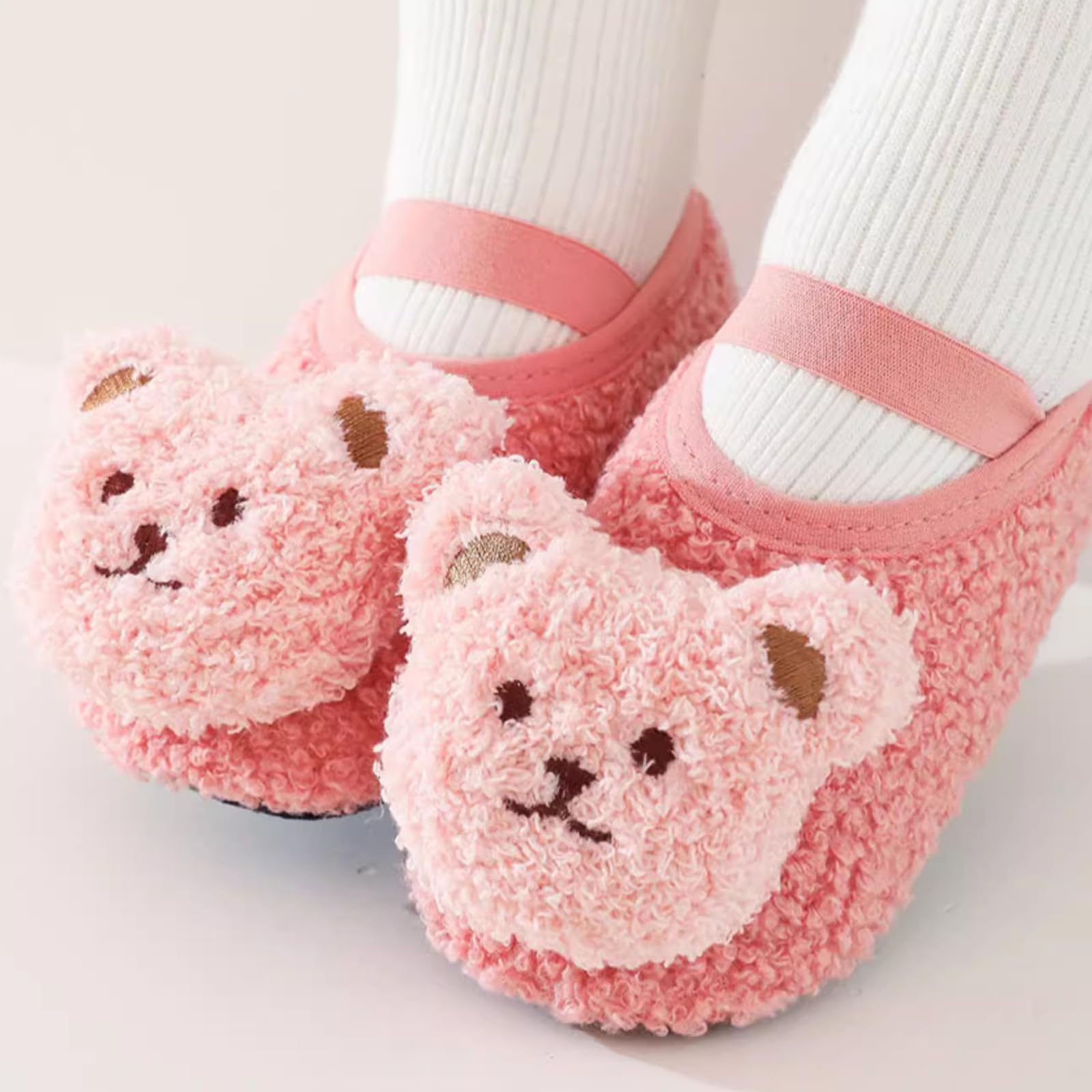Baby-Toddler's Cute Bear Fleece Sock Shoes for 0-4 Years, Winter Warm Walking Crawling Shoes (pink,0-1 year,infant,Infant,US_Footwear_Size_System,Age Range,Medium,0 Months,Women,12 Months)
