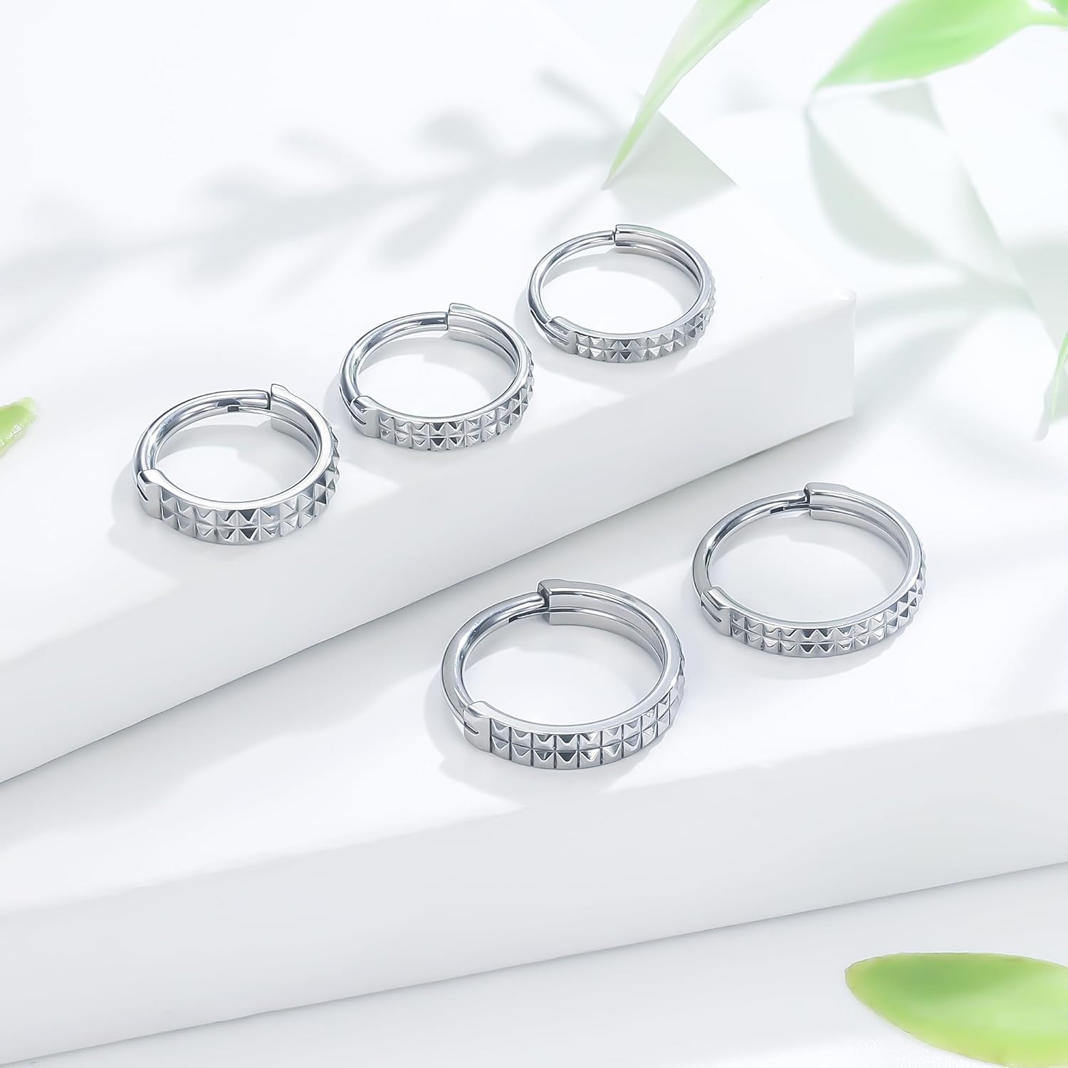 Ruifan 20G 18G 16G Titanium Nose Rings Hoops for Women Two-row Serrated Loop CZ Clicker Hinged Septum Nose Ring Lip Helix Cartilage Hoop Earring Daith Rook Conch Body Piercing Jewelry for Women - Image 5