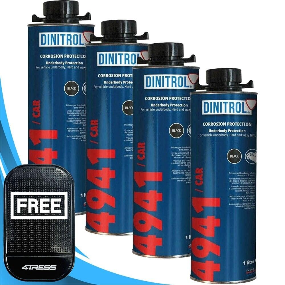 Dinitrol 4941 4 x1 Litre Underbody Chassis Rust Proofing Black - Self Healing Abrasion Resistance Car Underbody Underseal Coating with 4Tress Non Slip Car Dash Mat (4T-4L-4941)