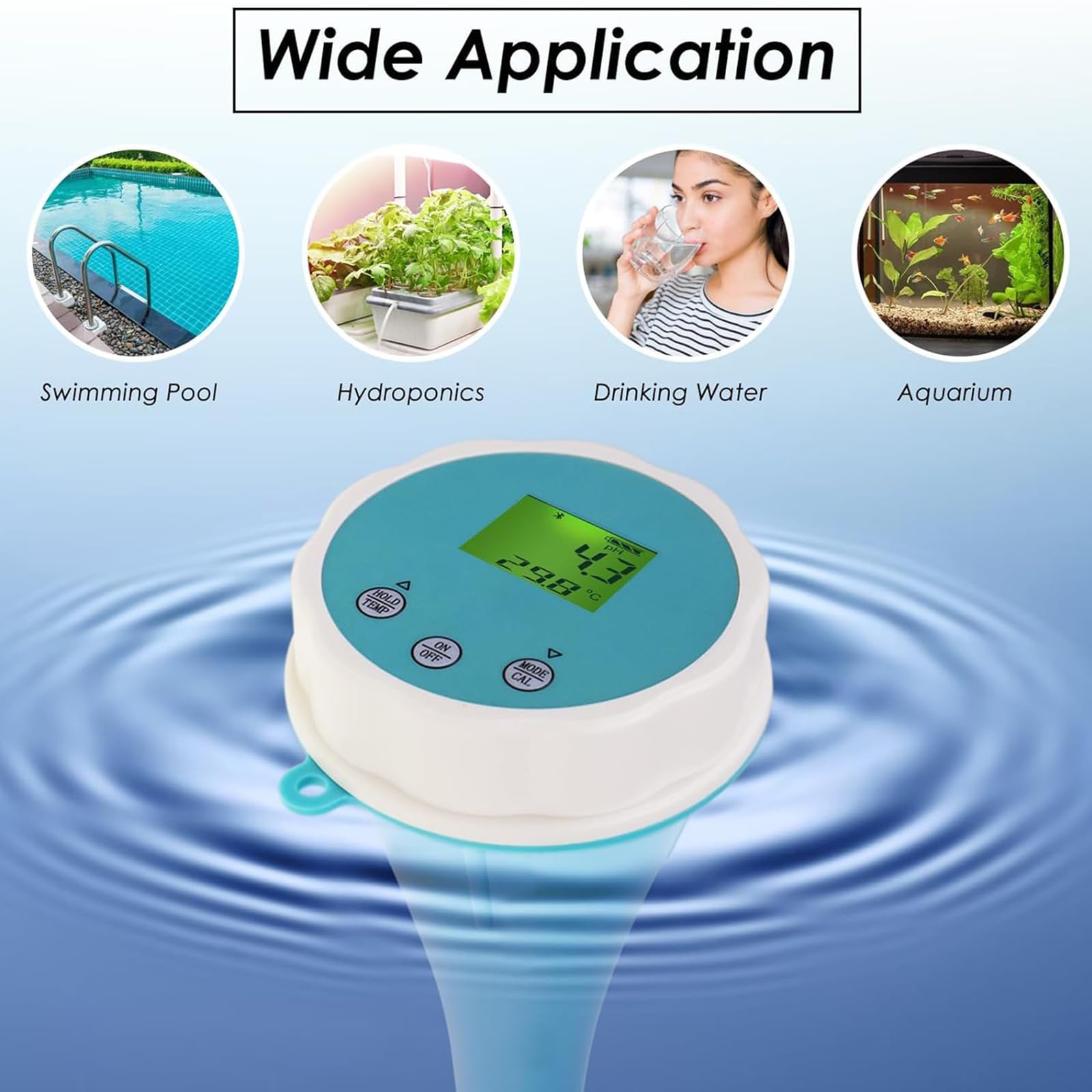 Analizador De Calidad del Agua 6 En 1, Monitor Flotante De Calidad del Agua con Bluetooth, Mide El PH, La Conductividad Eléctrica (EC), El Potencial De Oxidación-reducción (ORP), El Cloro