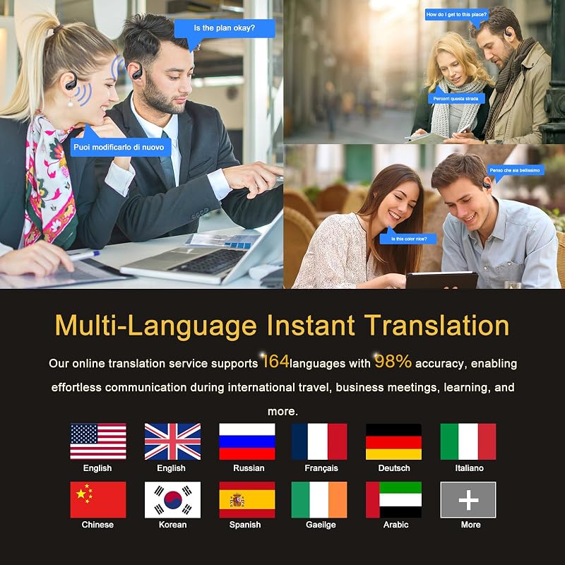 AI Translation Earbuds 164 Language Translator Earbud, Bluetooth 5.4, 6 Translation Modes, 75H Translators Headphones, Licorice image 3