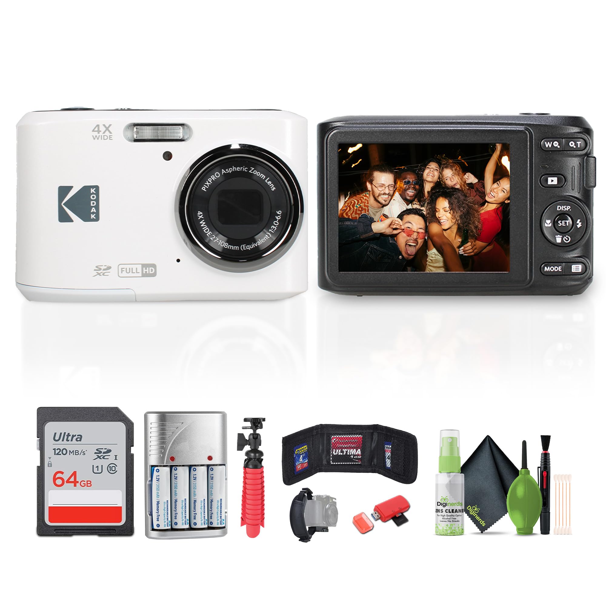 Kodak Pixpro FZ45 Digital Camera (White) Bundle Including: 64 GB Memory Card, Rechargeable Batteries, Flexible Tripod, Card Reader, Hand Strap, Cleaning Kit, More-picture-17