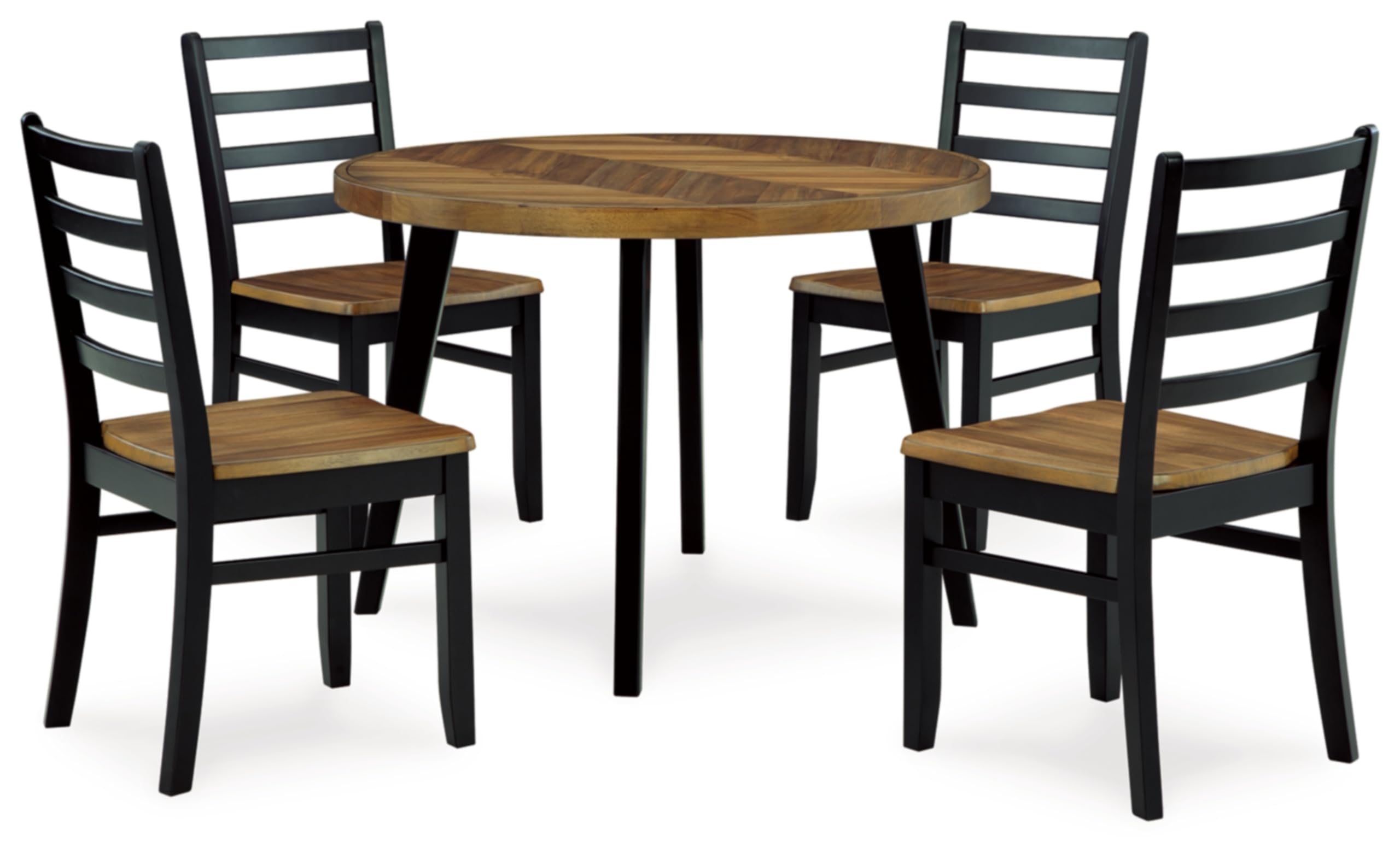 Signature Design by Ashley Blondon Rustic Chevron Dining Table and 4 Chairs, Set of 5, Black & Light Brown