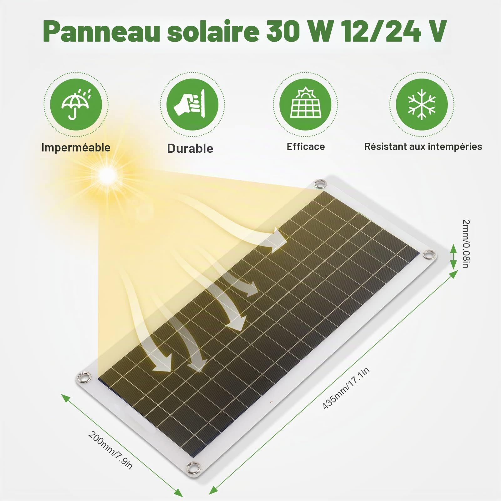 Panneau solaire 30 W, chargeur 30 A, kit de régulateur de tension en silicium polycristallin pour voiture, camping-car, bateau, remorque, kit de régulateur de charge, kit de panneau solaire