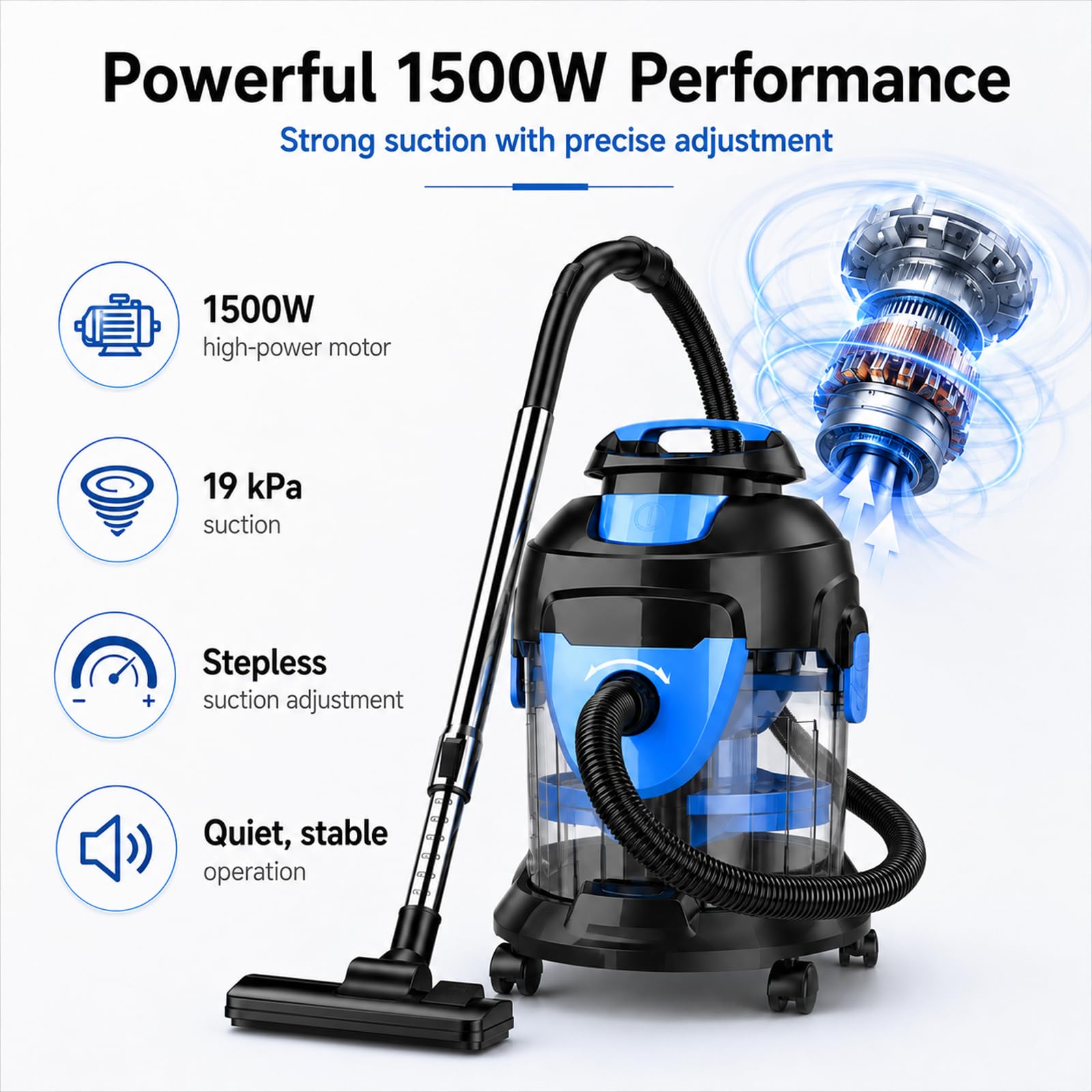 Odkurzacz Zewnętrzny, 1500W Mokro-Suchy Odkurzacz Cylindrowy