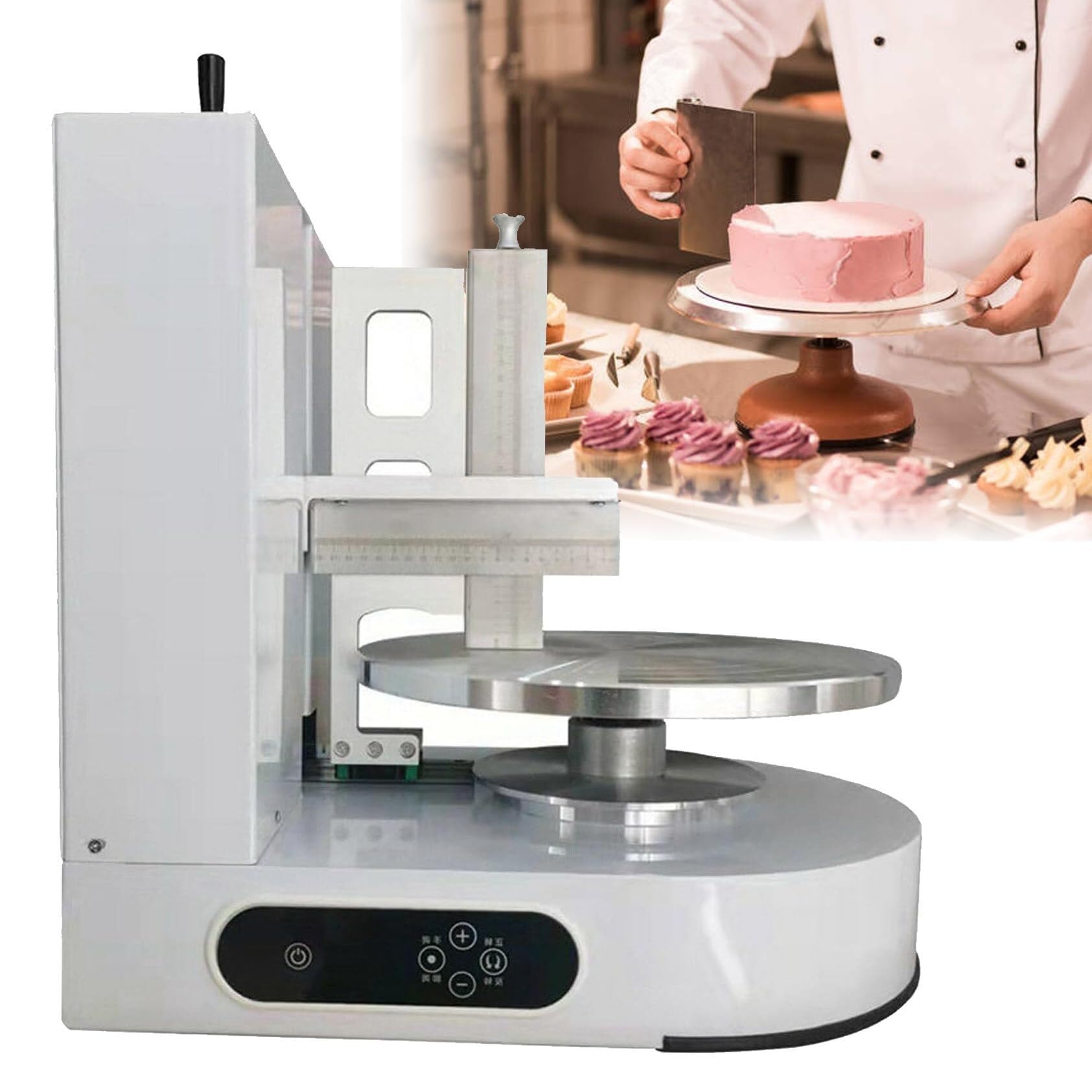 Máquina para glaseado de Pasteles con Plato Giratorio y esparcidor de Crema de Mantequilla: Herramienta Esencial para una aplicación Uniforme de glaseado, Crema y Mermelada en Pasteles.