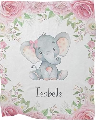 Miniatura 1 de Manta de forro polar súper suave para bebé niña con nombre personalizado y diseño de elefante rosa para cumpleaños de niño y niña, 30 x 40 pulgadas